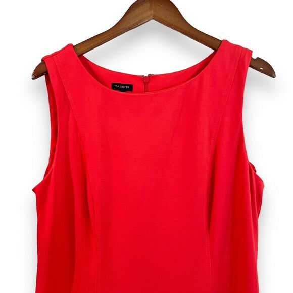 Talbots Red Ponte Sleeveless Sheath Dress 14 Knee Length Stretch Office Career - Picture 2 of 7
